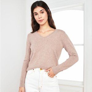 NWOT Quince Mongolian Cashmere V-Neck Sweater (Oatmeal, L)